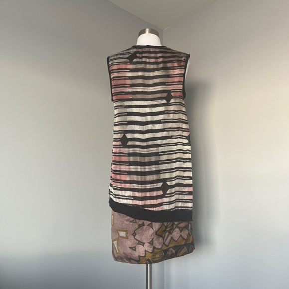Alysi Silk Floral Striped A-line Cocktail Sleeveless Abstract Italy Dress - Picture 5 of 13